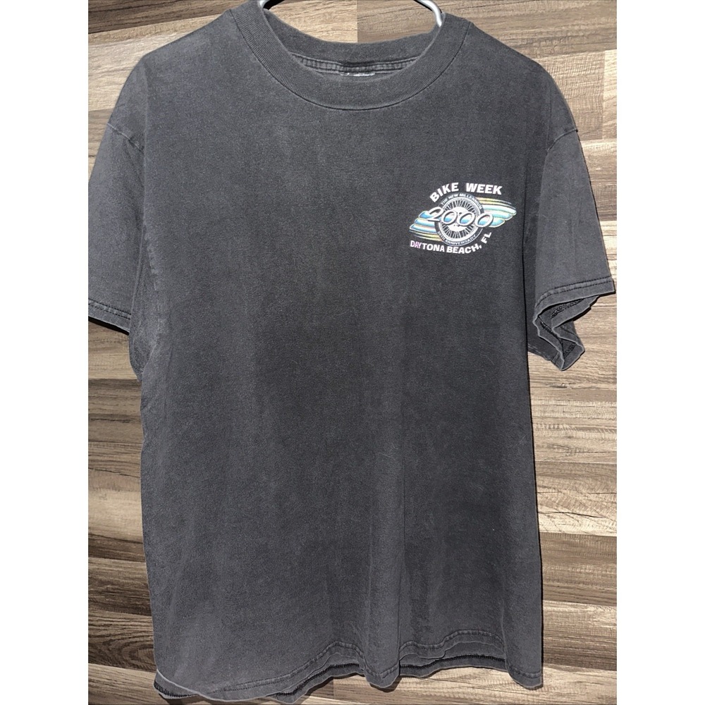 Vintage Y2K 59th Annual Daytona Beach Bike Week 2000 Black Biker Shirt L